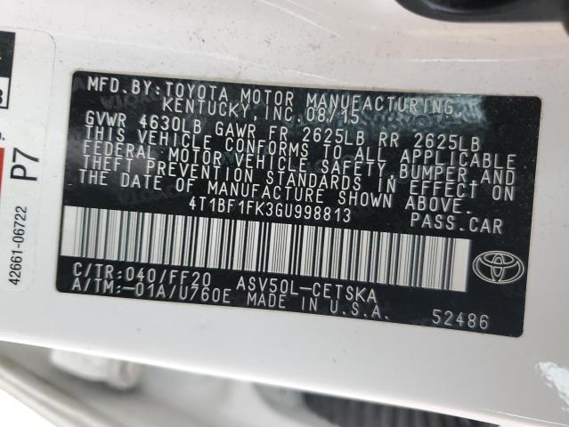 4T1BF1FK3GU998813 - 2016 TOYOTA CAMRY LE WHITE photo 13