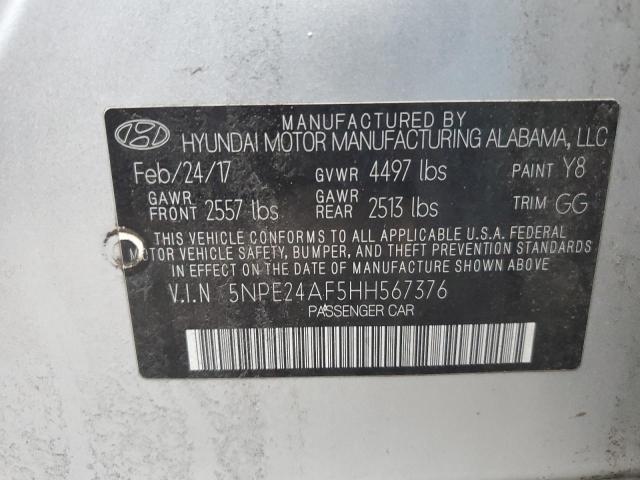 5NPE24AF5HH567376 - 2017 HYUNDAI SONATA SE SILVER photo 12