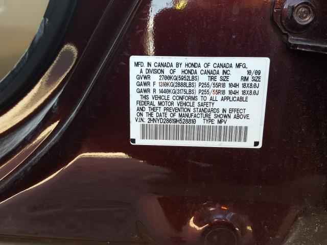 2HNYD28619H528810 - 2009 ACURA MDX TECHNOLOGY  photo 10