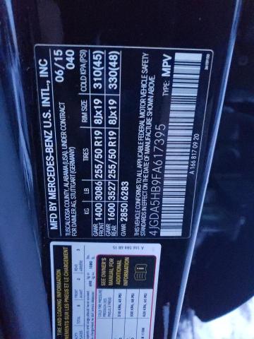 4JGDA5HB9FA617395 - 2015 MERCEDES-BENZ ML 350 4MATIC BLACK photo 12