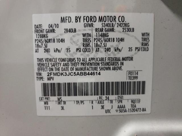 2FMDK3JC5ABB44614 - 2010 FORD EDGE SEL WHITE photo 14