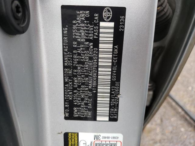 4T1BK46K27U045720 - 2007 TOYOTA CAMRY LE SILVER photo 12