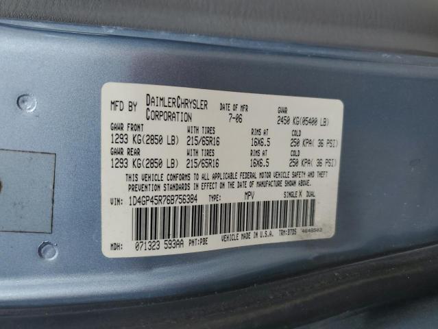 1D4GP45R76B756384 - 2006 DODGE CARAVAN SXT BLUE photo 13