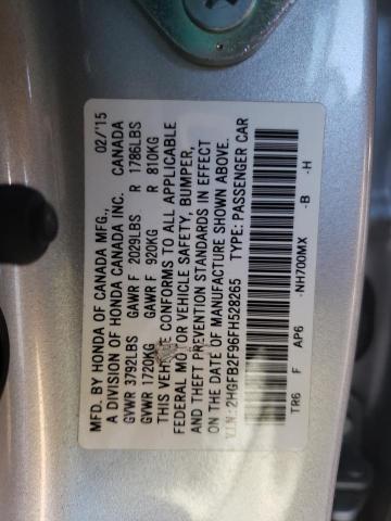 2HGFB2F96FH528265 - 2015 HONDA CIVIC EXL SILVER photo 12