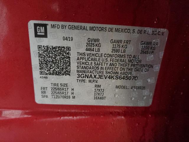 3GNAXJEV4KS645070 - 2019 CHEVROLET EQUINOX LT RED photo 13