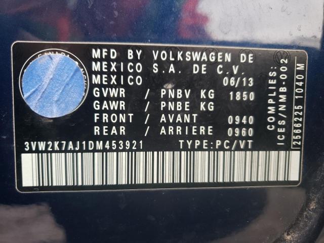 3VW2K7AJ1DM453921 - 2013 VOLKSWAGEN JETTA BASE 蓝色 照片 12