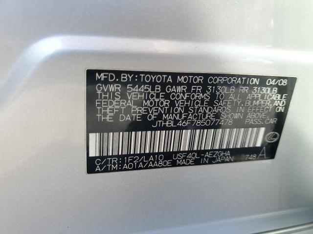 JTHBL46F785077478 - 2008 LEXUS LS 460 SILVER photo 12