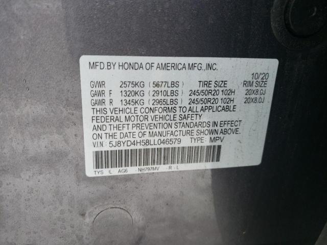 5J8YD4H58LL046579 - 2020 ACURA MDX TECHNOLOGY GRAY photo 13
