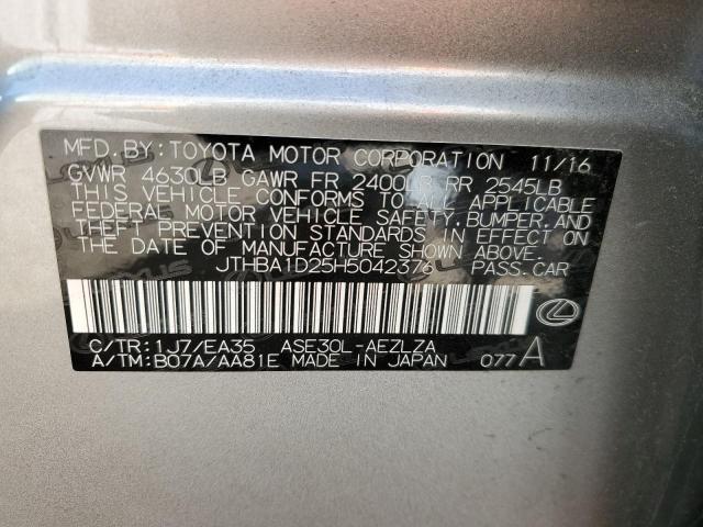 JTHBA1D25H5042376 - 2017 LEXUS IS 200T SILVER photo 12