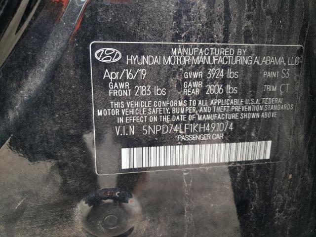 5NPD74LF1KH491074 - 2019 HYUNDAI ELANTRA SE BLACK photo 12