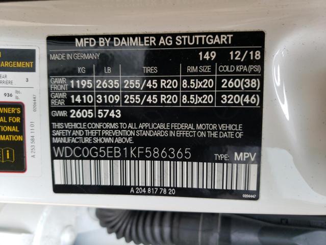 WDC0G5EB1KF586365 - 2019 MERCEDES-BENZ GLC 350E WHITE photo 13