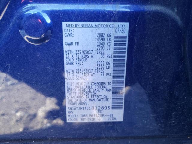 5N1AT2MT4LC812895 - 2020 NISSAN ROGUE S BLUE photo 12