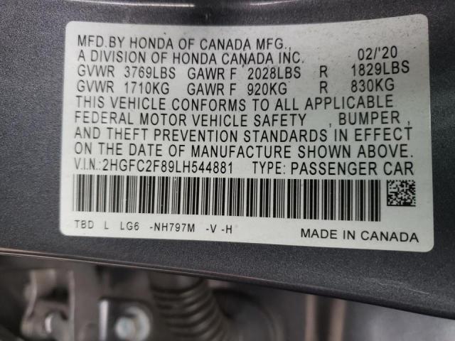 2HGFC2F89LH544881 - 2020 HONDA CIVIC SPORT 银色 照片 12