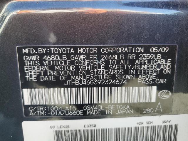 JTHBJ46G392324674 - 2009 LEXUS ES 350 CHARCOAL photo 13