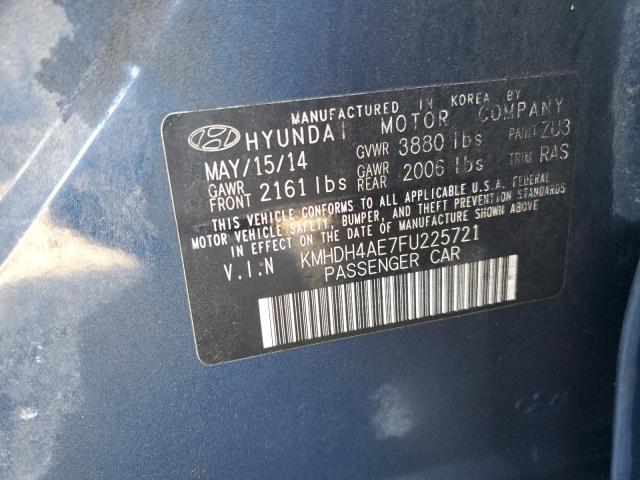 KMHDH4AE7FU225721 - 2015 HYUNDAI ELANTRA SE BLUE photo 12