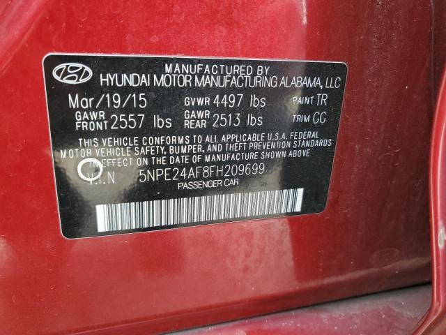 5NPE24AF8FH209699 - 2015 HYUNDAI SONATA SE RED photo 12