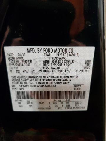 1FMCU9DG2CKA06383 - 2012 FORD ESCAPE XLT BLACK photo 13