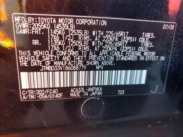 JTMBD33V186088779 - 2008 TOYOTA RAV4 BLACK photo 13