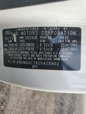 KNDMG4C76C6428802 - 2012 KIA SEDONA LX WHITE photo 13