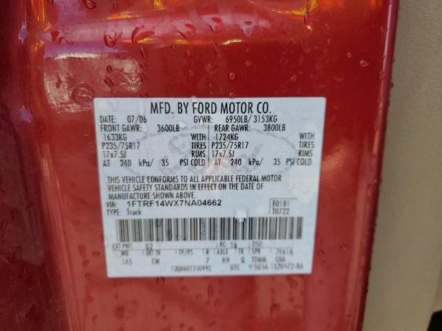 1FTRF14WX7NA04662 - 2007 FORD F150 RED photo 13