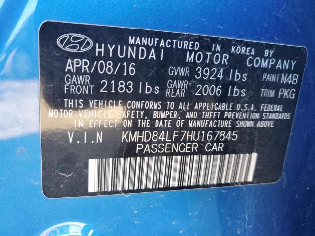 KMHD84LF7HU167845 - 2017 HYUNDAI ELANTRA SE BLUE photo 13