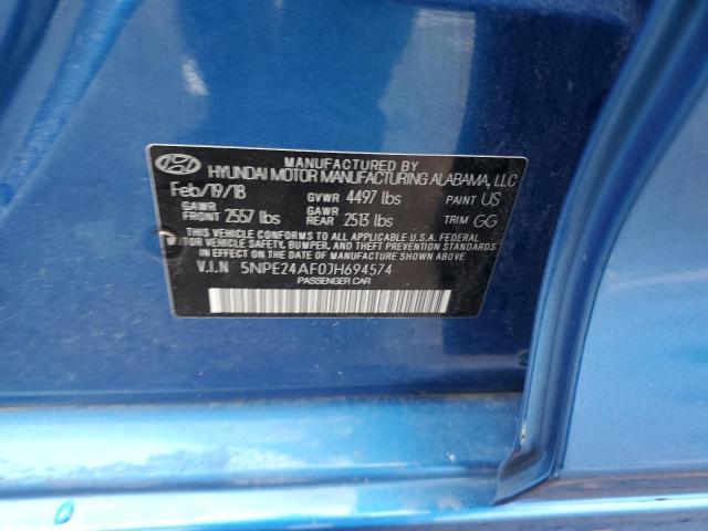 5NPE24AF0JH694574 - 2018 HYUNDAI SONATA SE BLUE photo 12