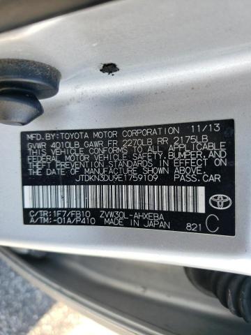 JTDKN3DU9E1759109 - 2014 TOYOTA PRIUS SILVER photo 13