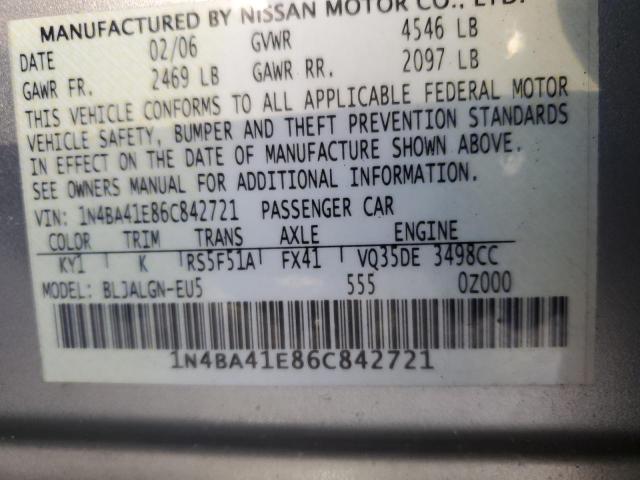 1N4BA41E86C842721 - 2006 NISSAN MAXIMA SE SILVER photo 12