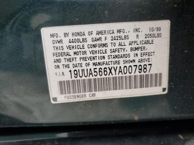 19UUA566XYA007987 - 2000 ACURA 3.2TL GREEN photo 12