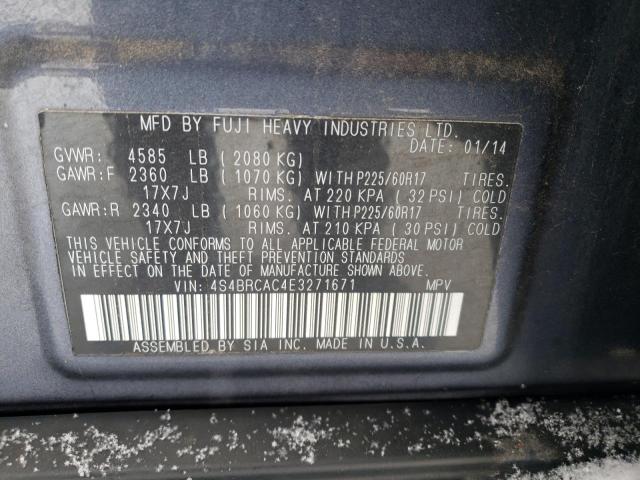 4S4BRCAC4E3271671 - 2014 SUBARU OUTBACK 2.5I GRAY photo 13