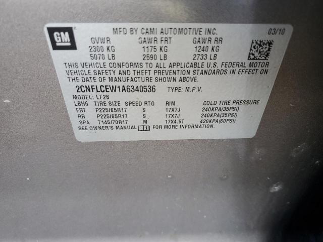 2CNFLCEW1A6340536 - 2010 CHEVROLET EQUINOX LS GRAY photo 13