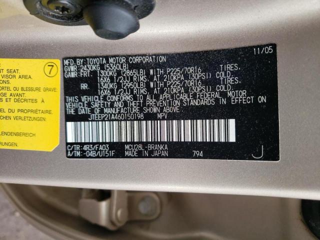 JTEEP21A460150198 - 2006 TOYOTA HIGHLANDER LIMITED GOLD photo 10