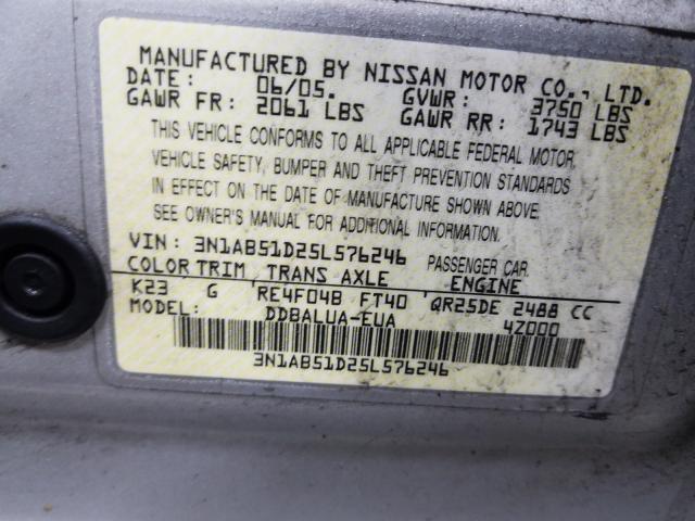 3N1AB51D25L576246 - 2005 NISSAN SENTRA SE-R SPEC V  photo 10