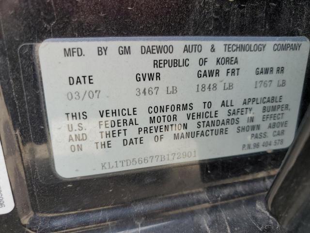 KL1TD56677B172901 - 2007 CHEVROLET AVEO BASE BLACK photo 12