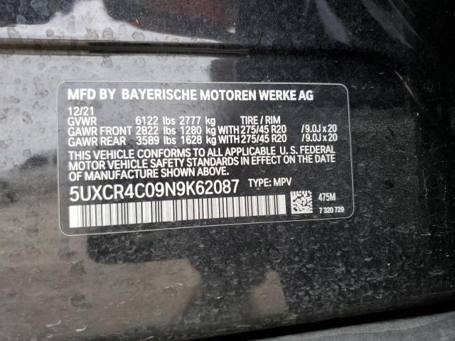 5UXCR4C09N9K62087 - 2022 BMW X5 SDRIVE 40I BLACK photo 13