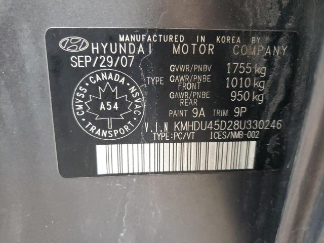 KMHDU45D28U330246 - 2008 HYUNDAI ELANTRA GL GRAY photo 12