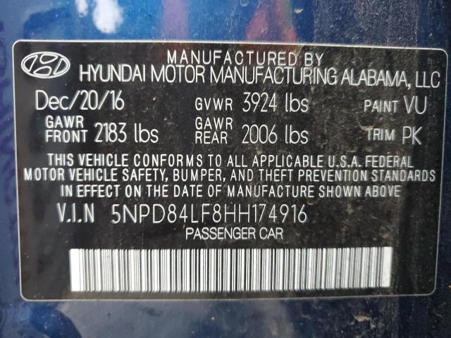 5NPD84LF8HH174916 - 2017 HYUNDAI ELANTRA SE BLUE photo 12