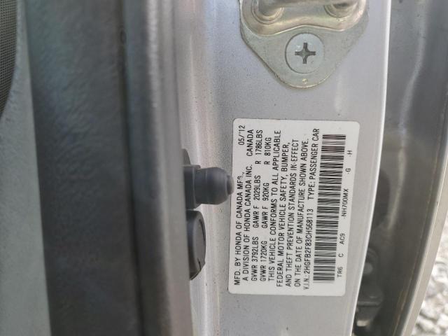 2HGFB2F83CH568113 - 2012 HONDA CIVIC EX SILVER photo 12