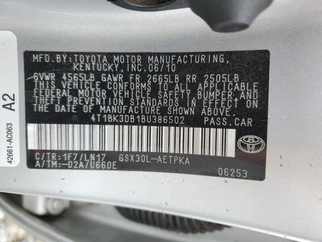 4T1BK3DB1BU386502 - 2011 TOYOTA AVALON BASE 银色 照片 12