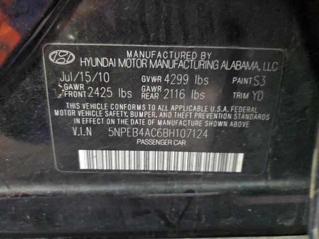 5NPEB4AC6BH107124 - 2011 HYUNDAI SONATA GLS BLACK photo 12