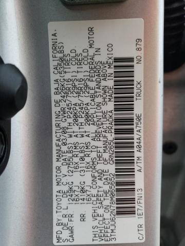 3TMJU62N78M065652 - 2008 TOYOTA TACOMA DOUBLE CAB PRERUNNER SILVER photo 12