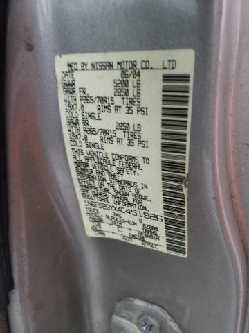 1N6ED26YX4C451926 - 2004 NISSAN FRONTIER KING CAB XE V6 GRAY photo 12