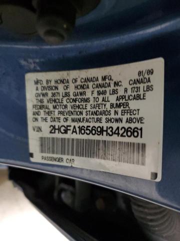 2HGFA16569H342661 - 2009 HONDA CIVIC LX BLUE photo 12