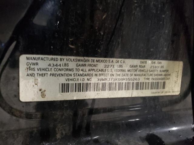 3VWRJ71K08M155263 - 2008 VOLKSWAGEN JETTA WOLFSBURG 黑色 照片 12