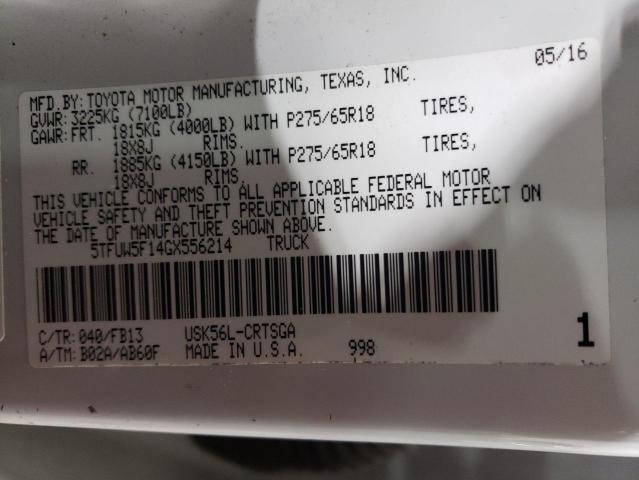 5TFUW5F14GX556214 - 2016 TOYOTA TUNDRA DOUBLE CAB SR/SR5 WHITE photo 12