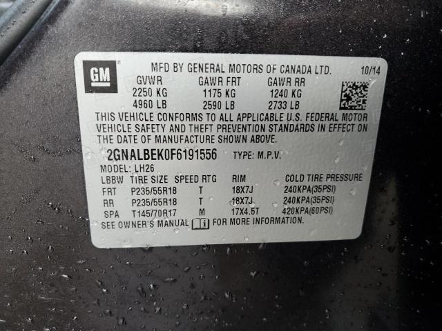 2GNALBEK0F6191556 - 2015 CHEVROLET EQUINOX LT GRAY photo 13