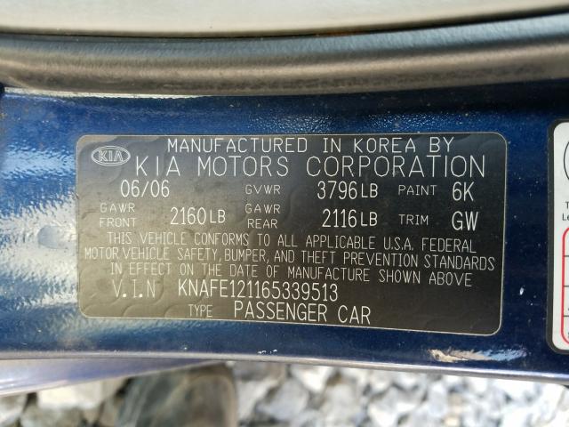 KNAFE121165339513 - 2006 KIA SPECTRA LX  photo 10