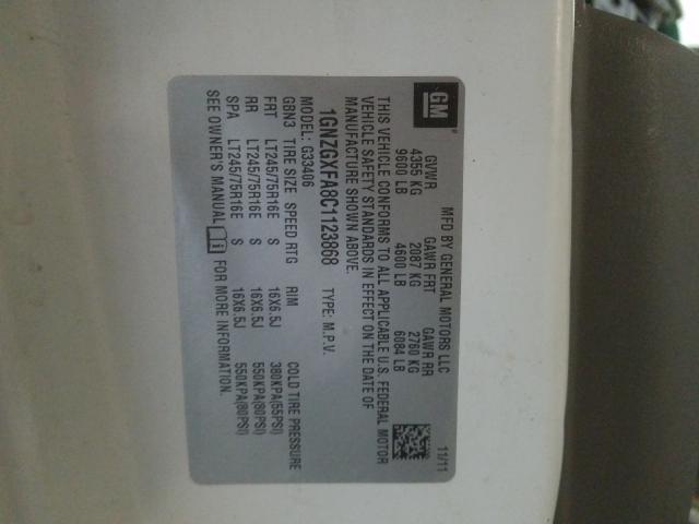 1GNZGXFA8C1123868 - 2012 CHEVROLET EXPRESS G3500 LS  photo 10