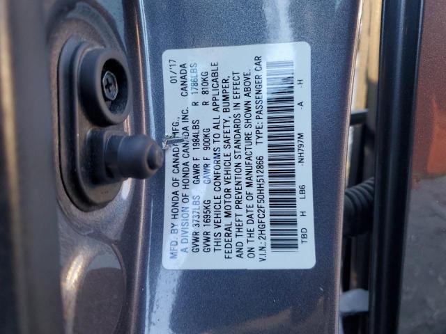 2HGFC2F50HH512866 - 2017 HONDA CIVIC LX GRAY photo 12