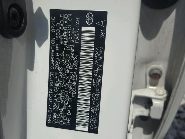 JTDBU4EE8AJ068941 - 2010 TOYOTA COROLLA BASE  foto 10
